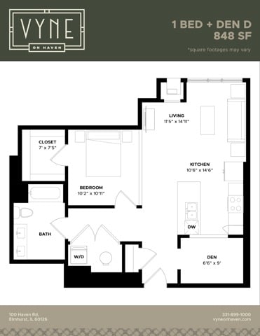 1 BED+D - D floor plan