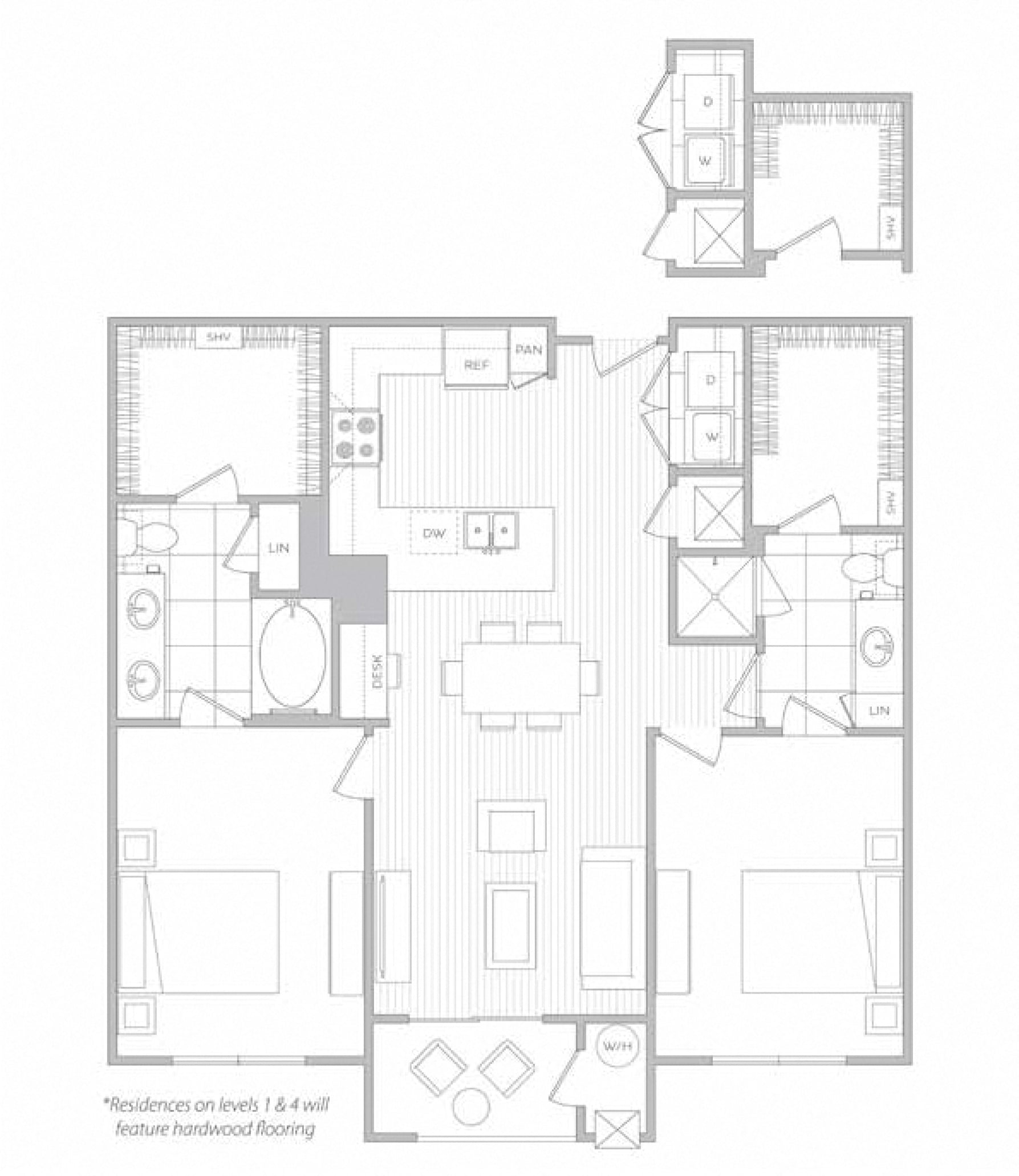 2 Bed 2 Bath floor plan