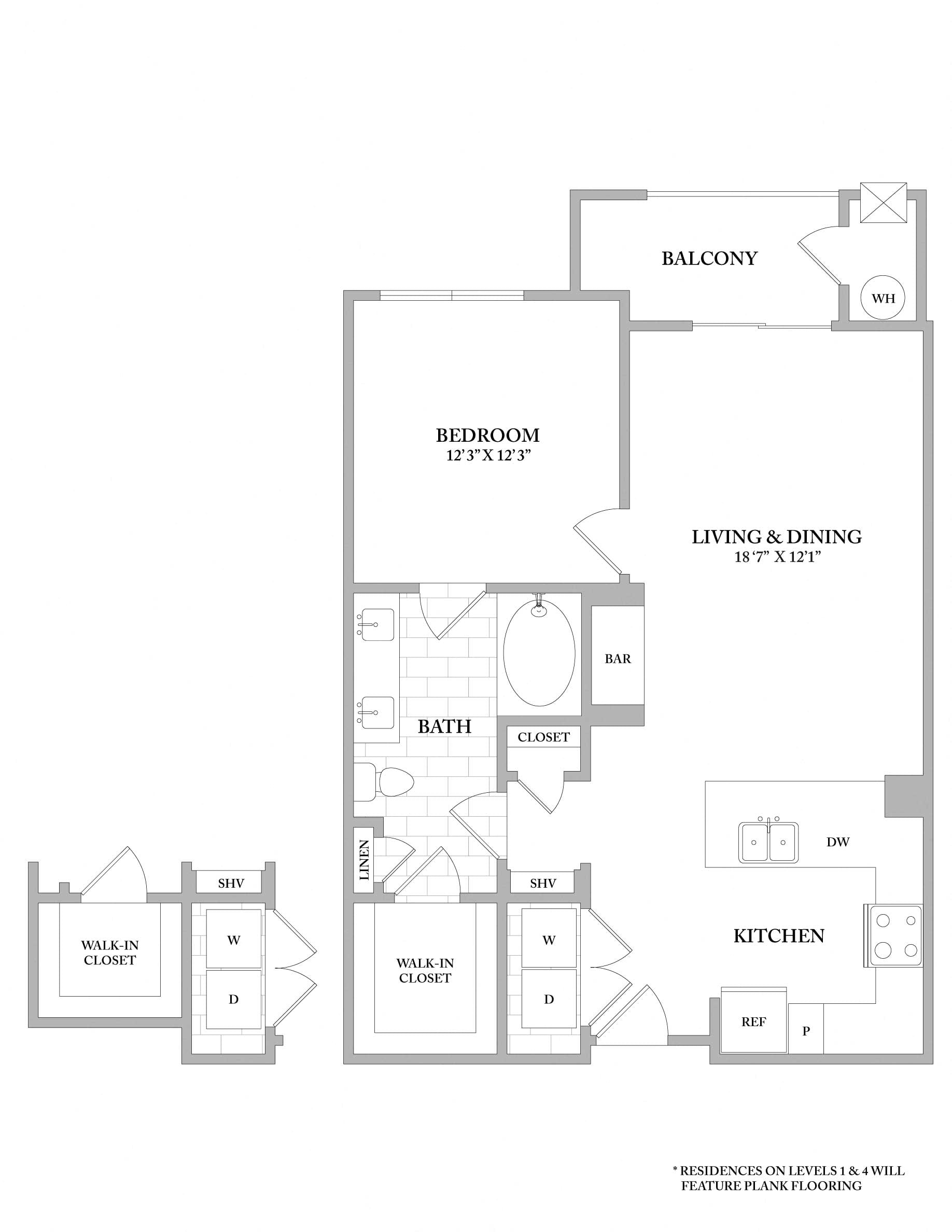 1 Bed 1 Bath - B2 floor plan