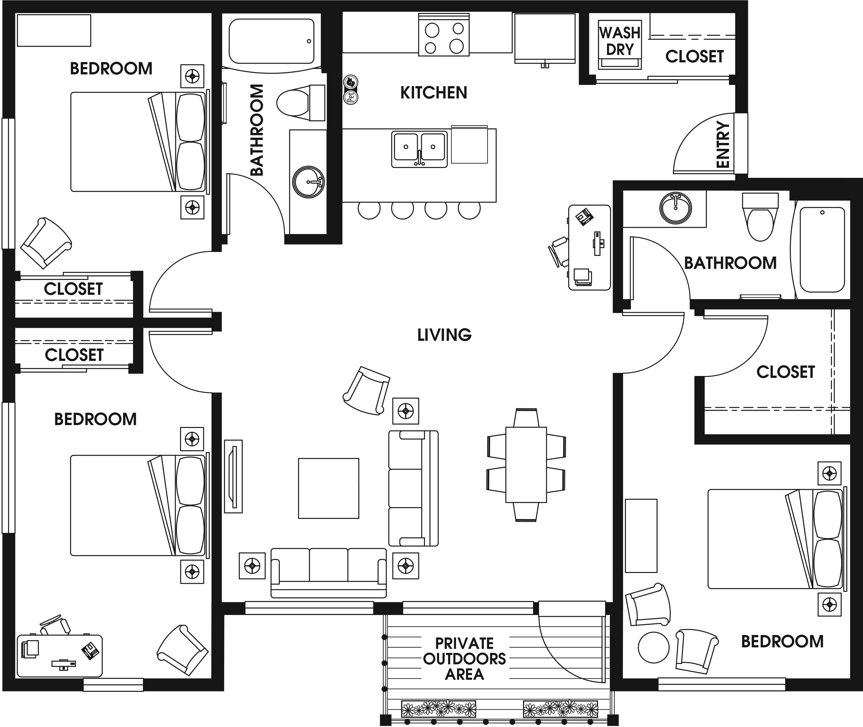 3 Bed/2 Bath-D1 floor plan