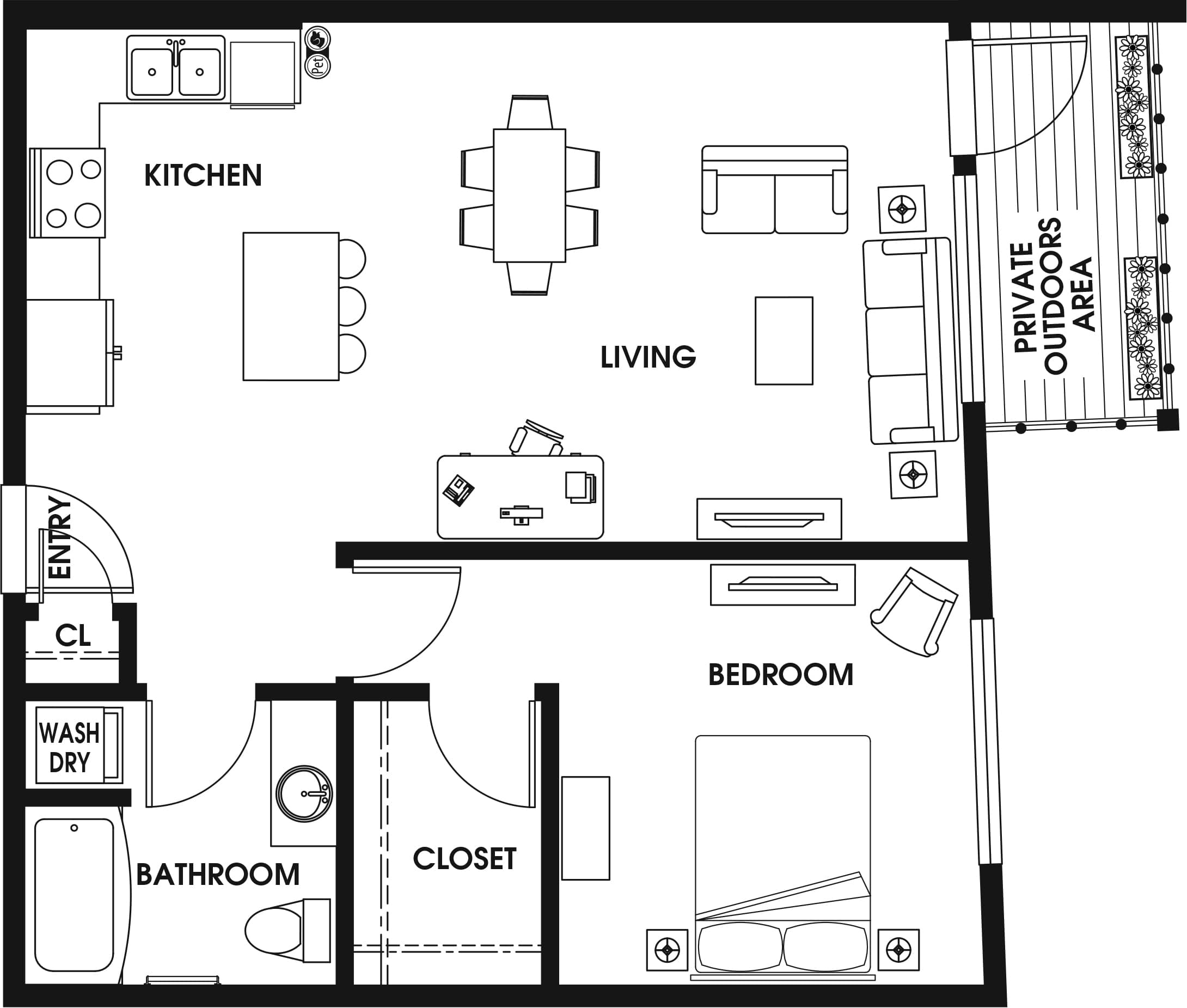 1 Bed/1 Bath-B3 floor plan