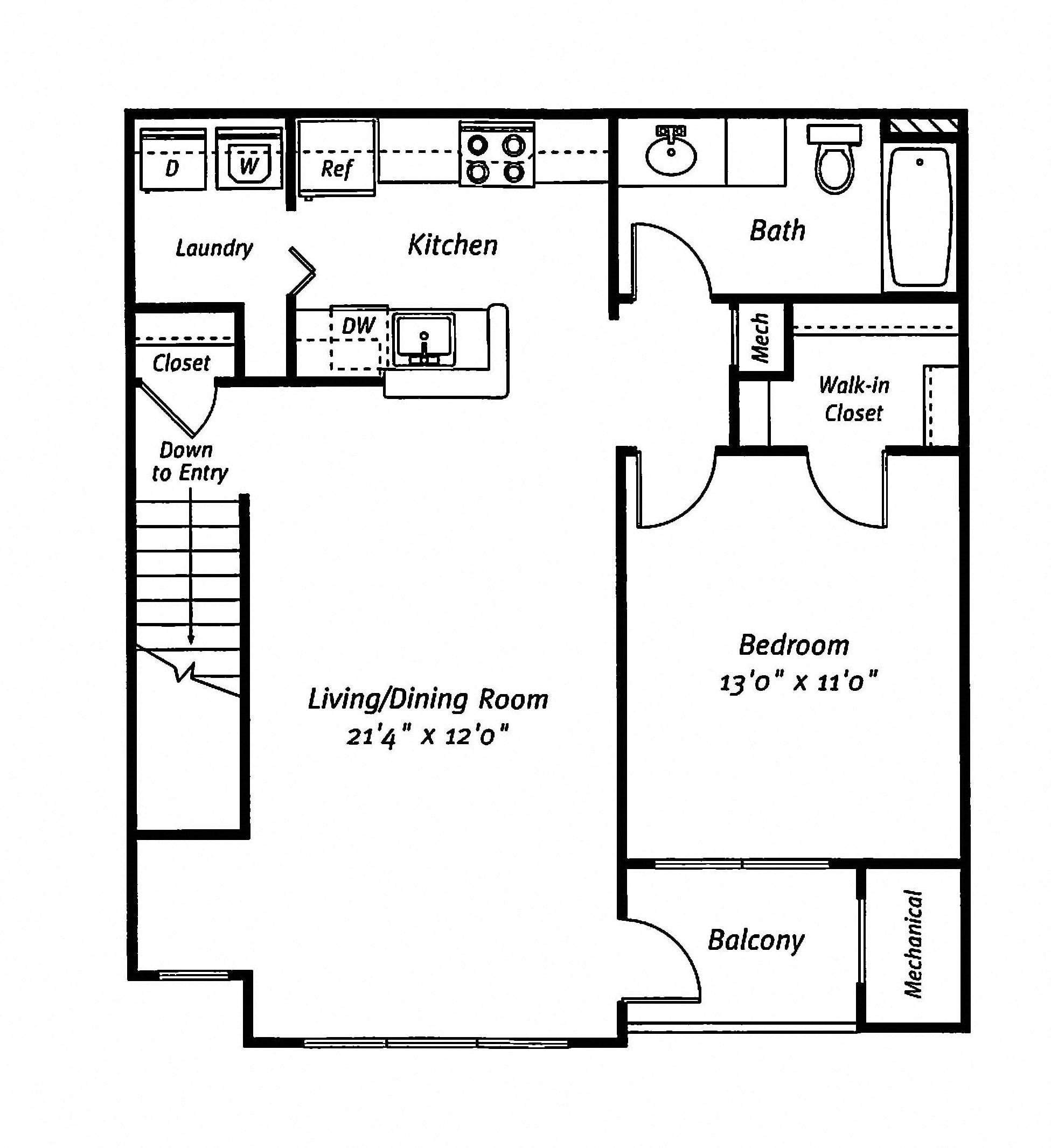 1 Bed/1 Bath-The Woods Garage floor plan