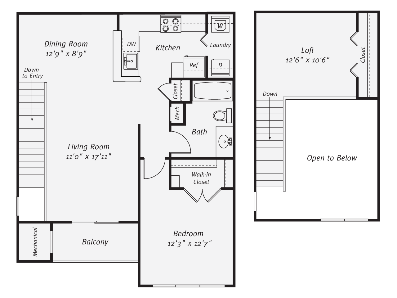1 Bed/1 Bath-The Palmer Loft Garage floor plan