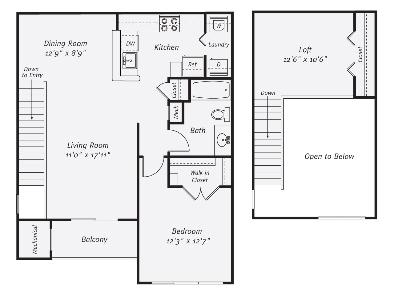1 Bed/1 Bath-The Palmer Loft floor plan