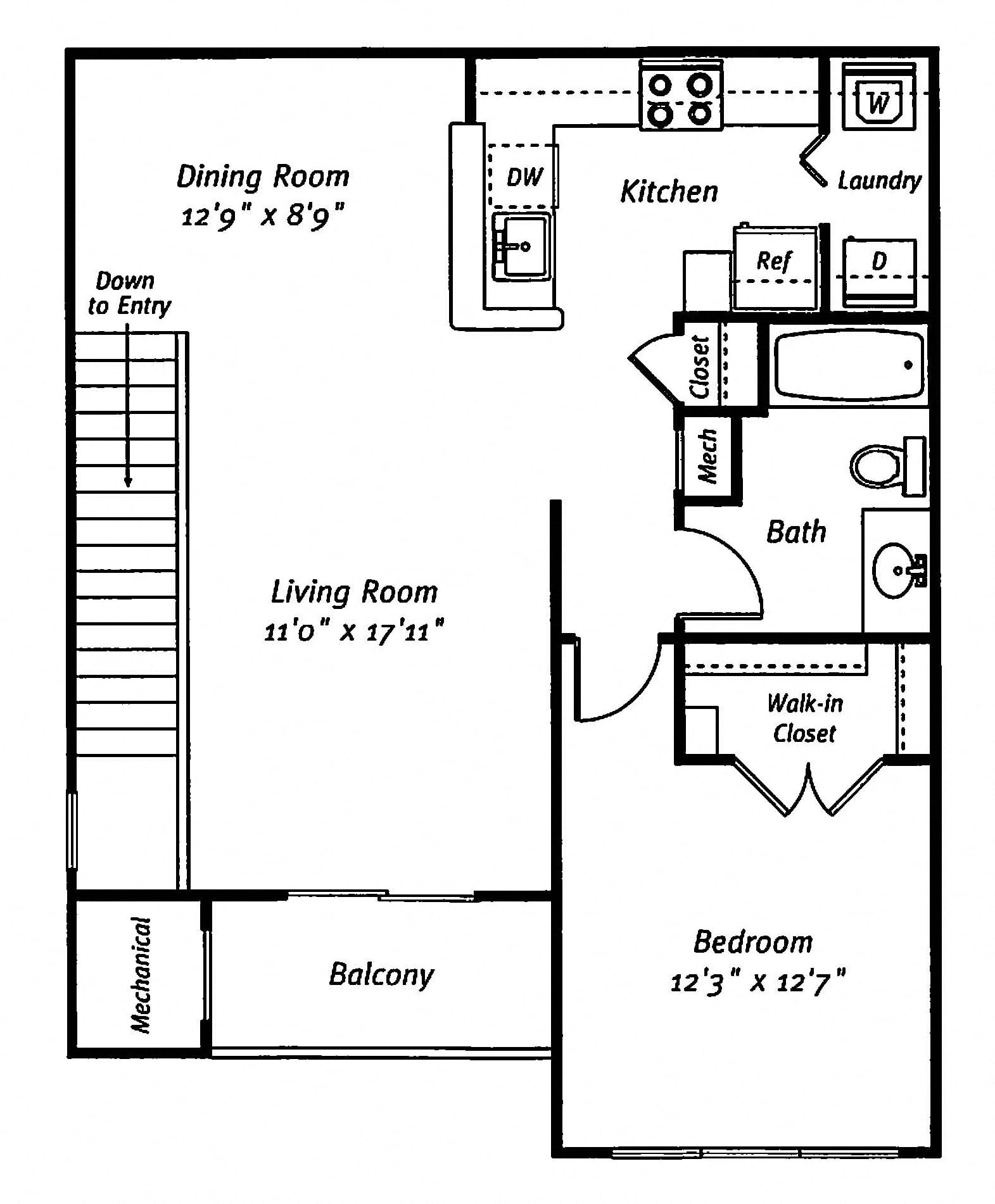 1 Bed/1 Bath-The Palmer floor plan