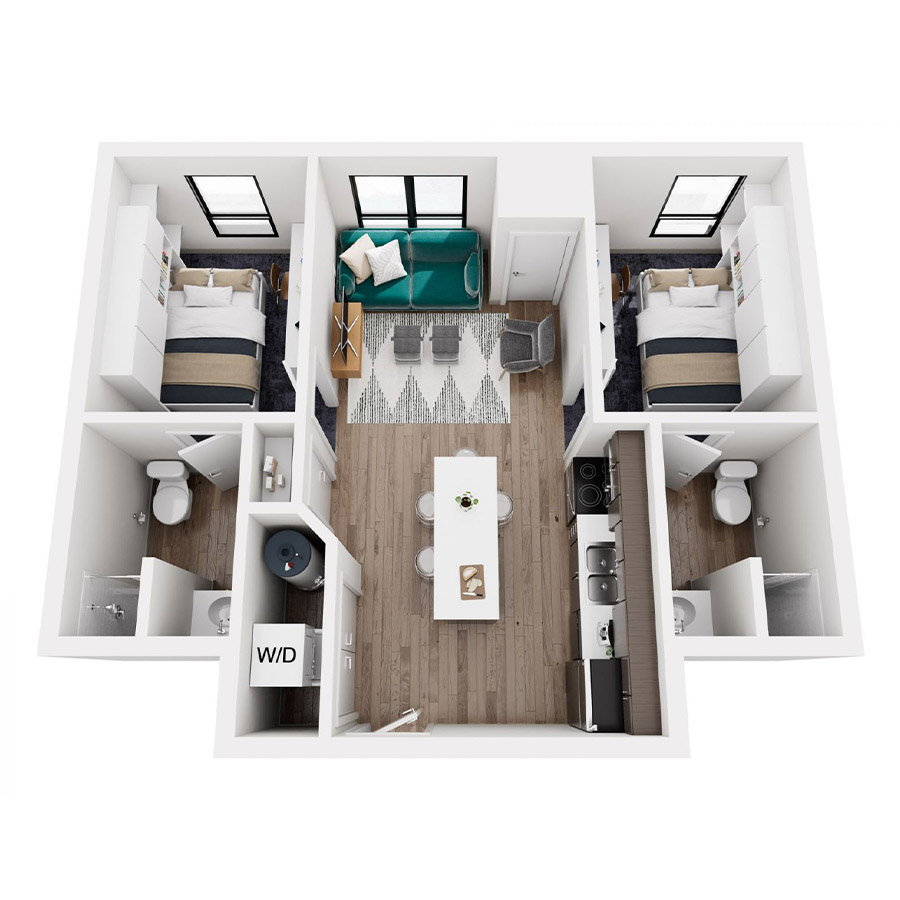 2 BEDROOM, 2 BATH floor plan