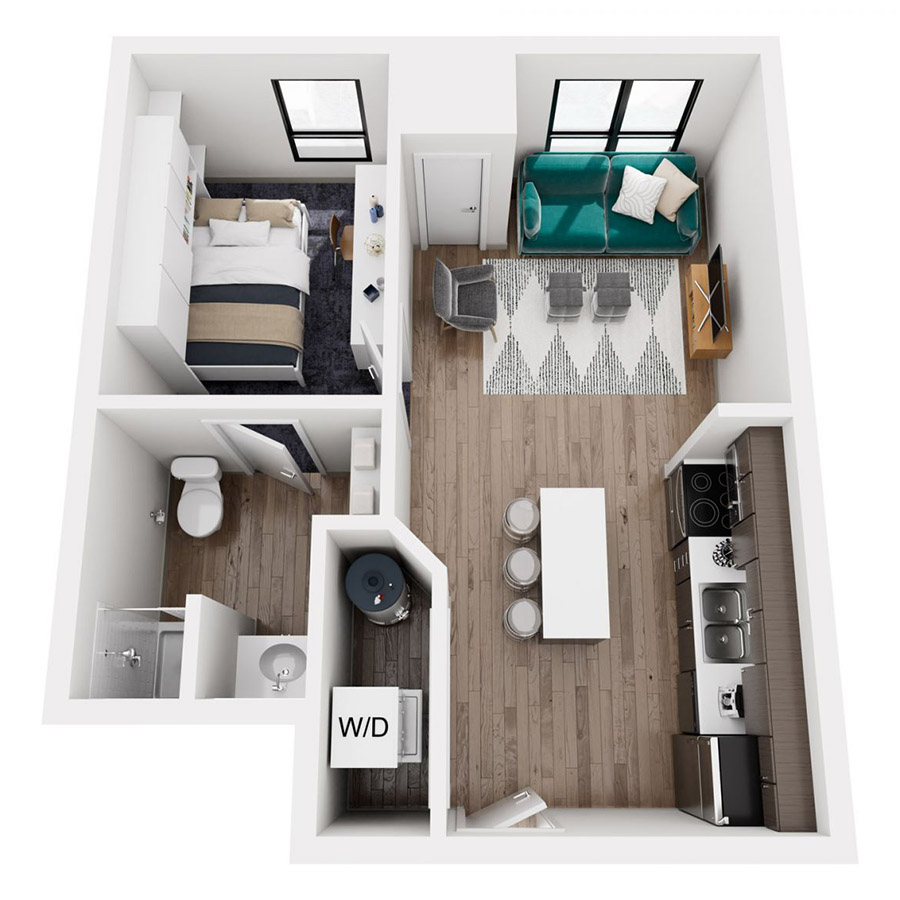 1 BEDROOM, 1 BATH floor plan