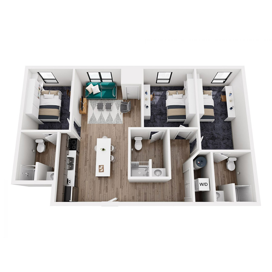 3 BEDROOM, 3 BATH floor plan
