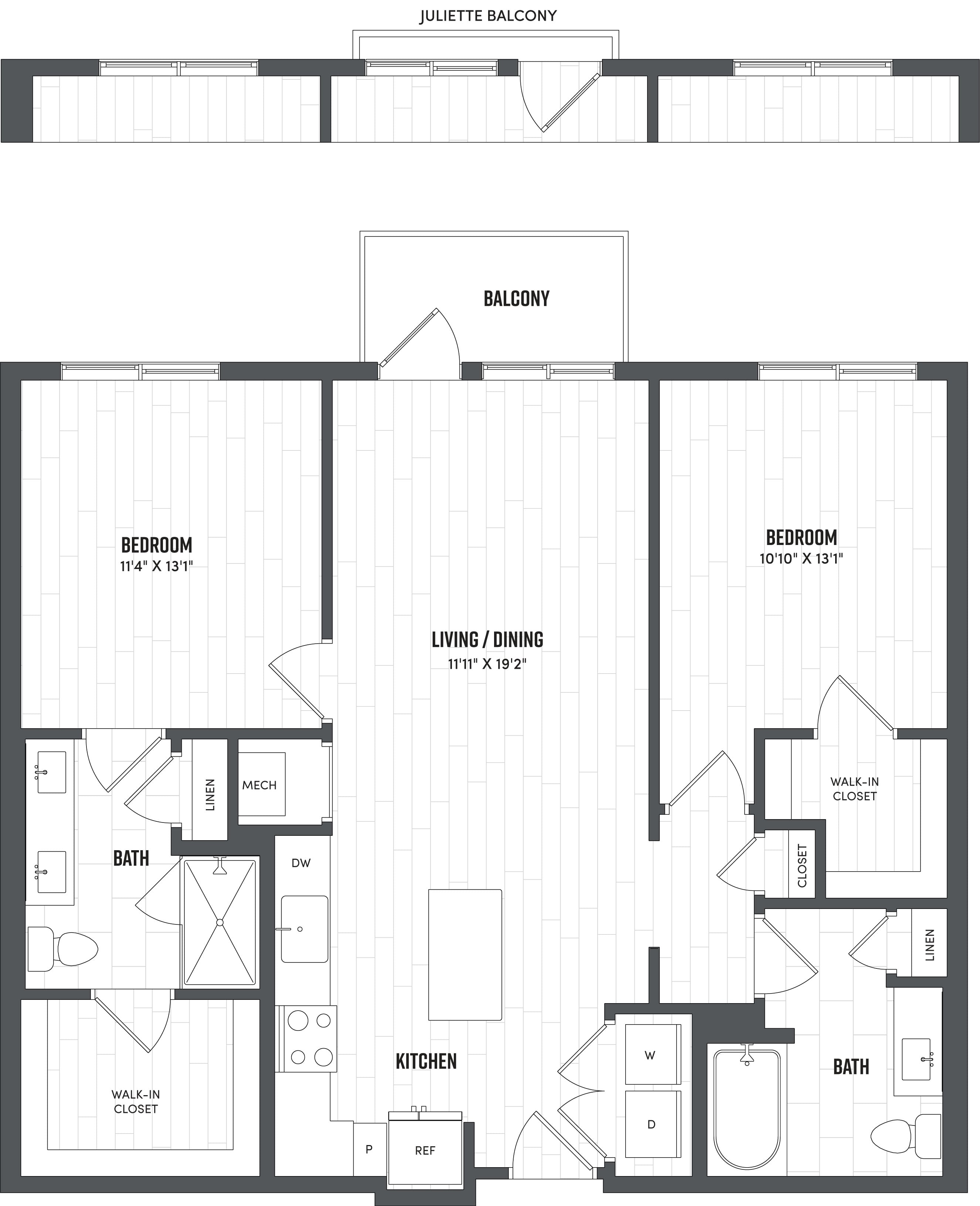2 Bed/2 Bath-B1 floor plan