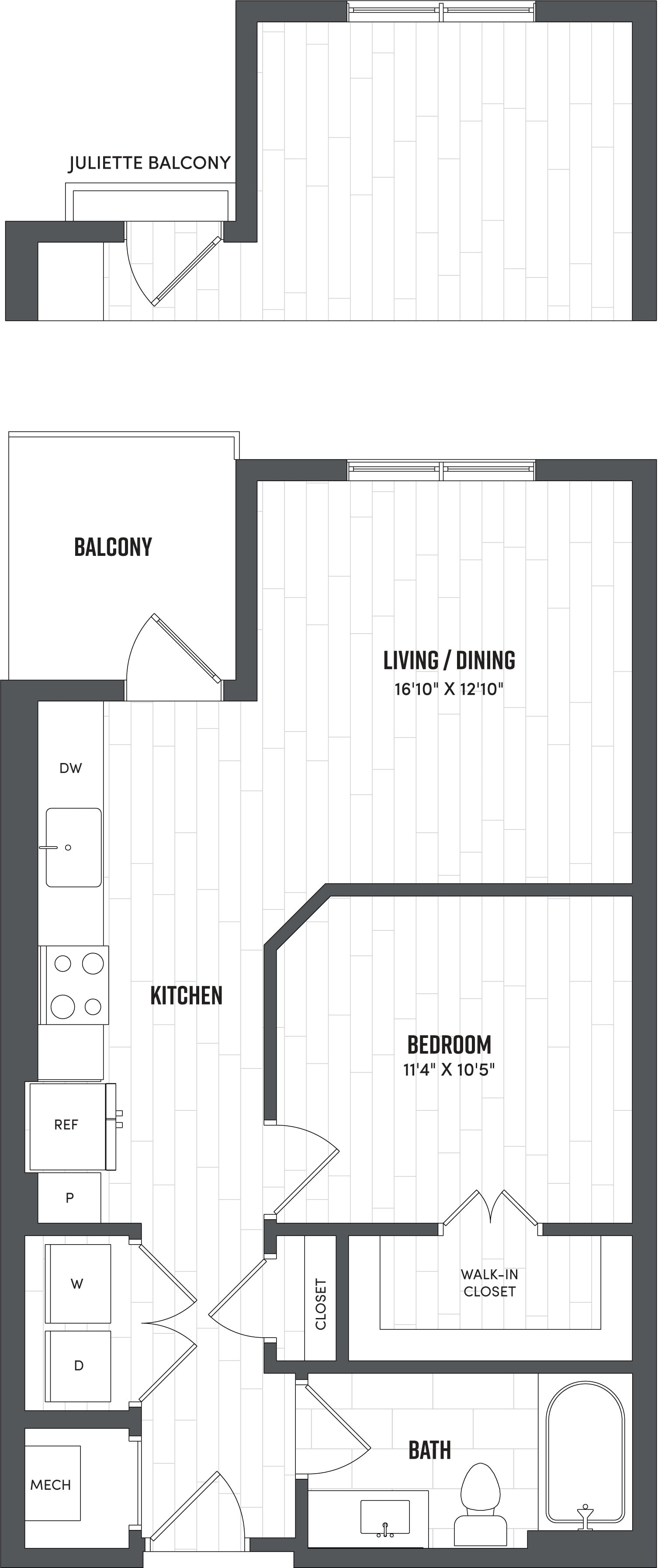 Jr. 1 Bed/1 Bath-S1A floor plan