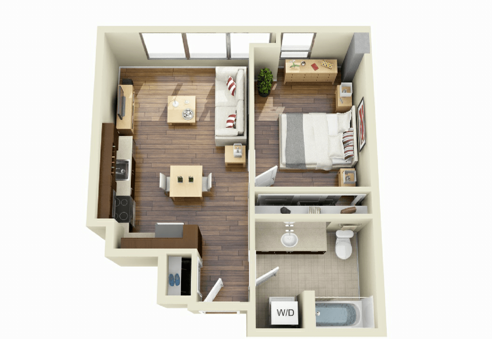 1Bed 1Bath Renovated floor plan