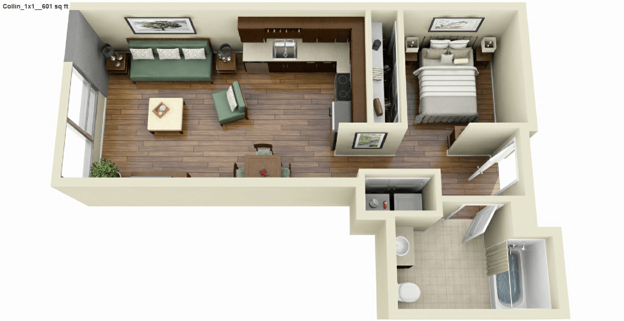 1Bed 1Bath floor plan