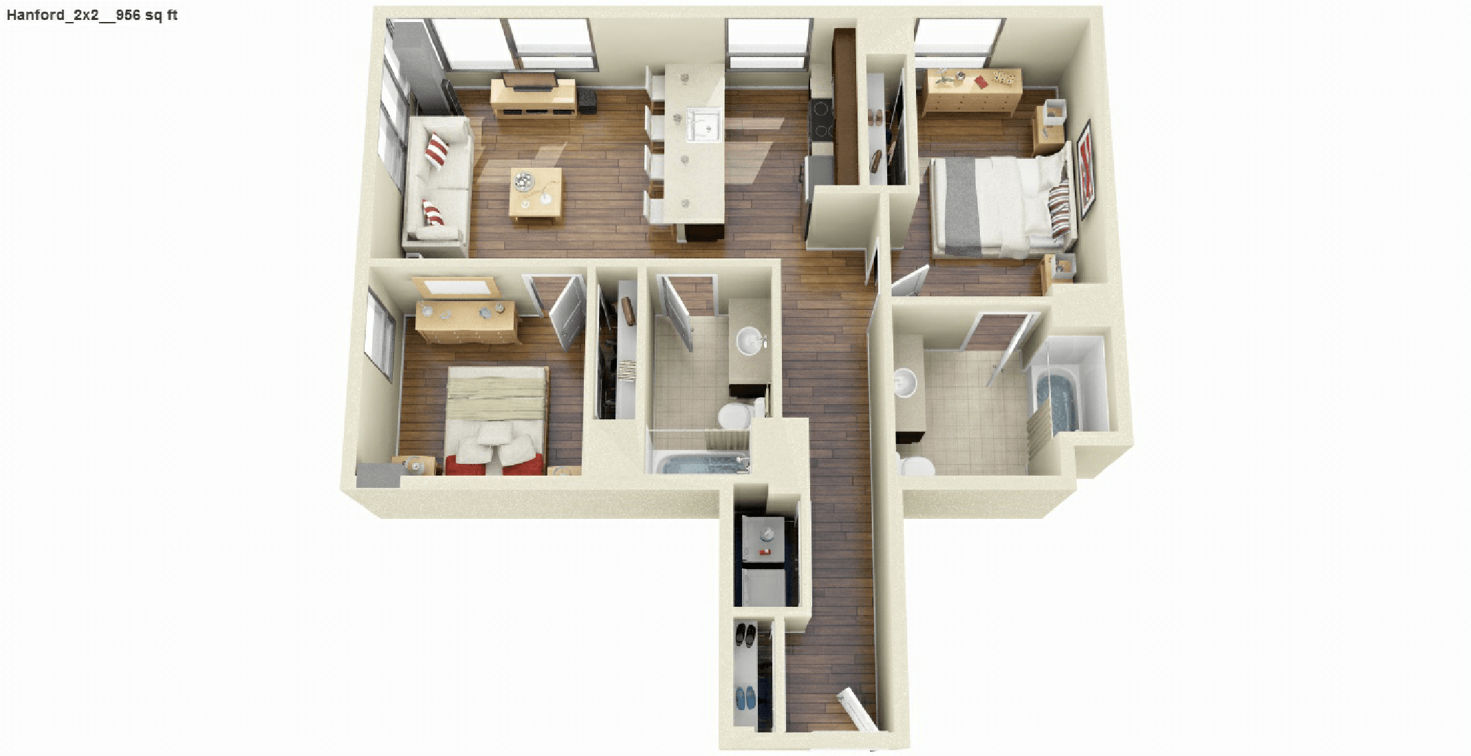 2Bed 2 Bath Renovated floor plan