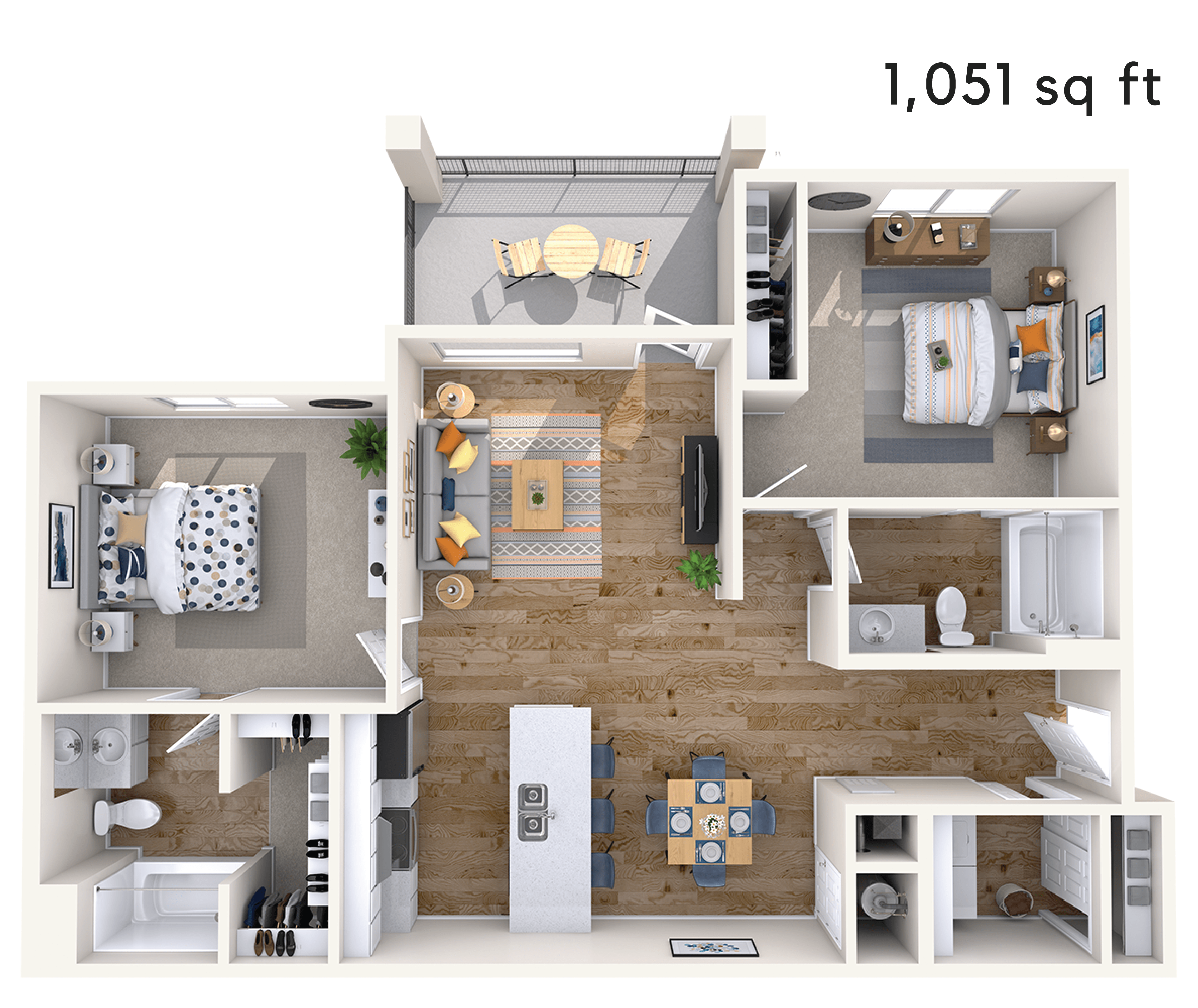 Large Two Bedroom, Two Bathroom Premier floor plan
