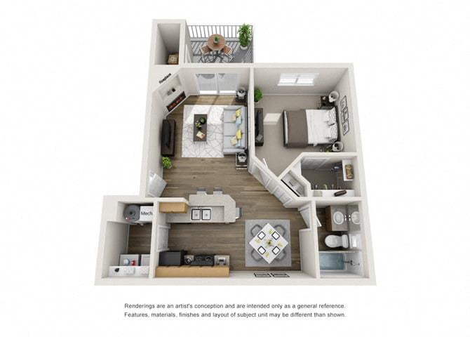 One Bedroom ,One Bathroom Classic floor plan