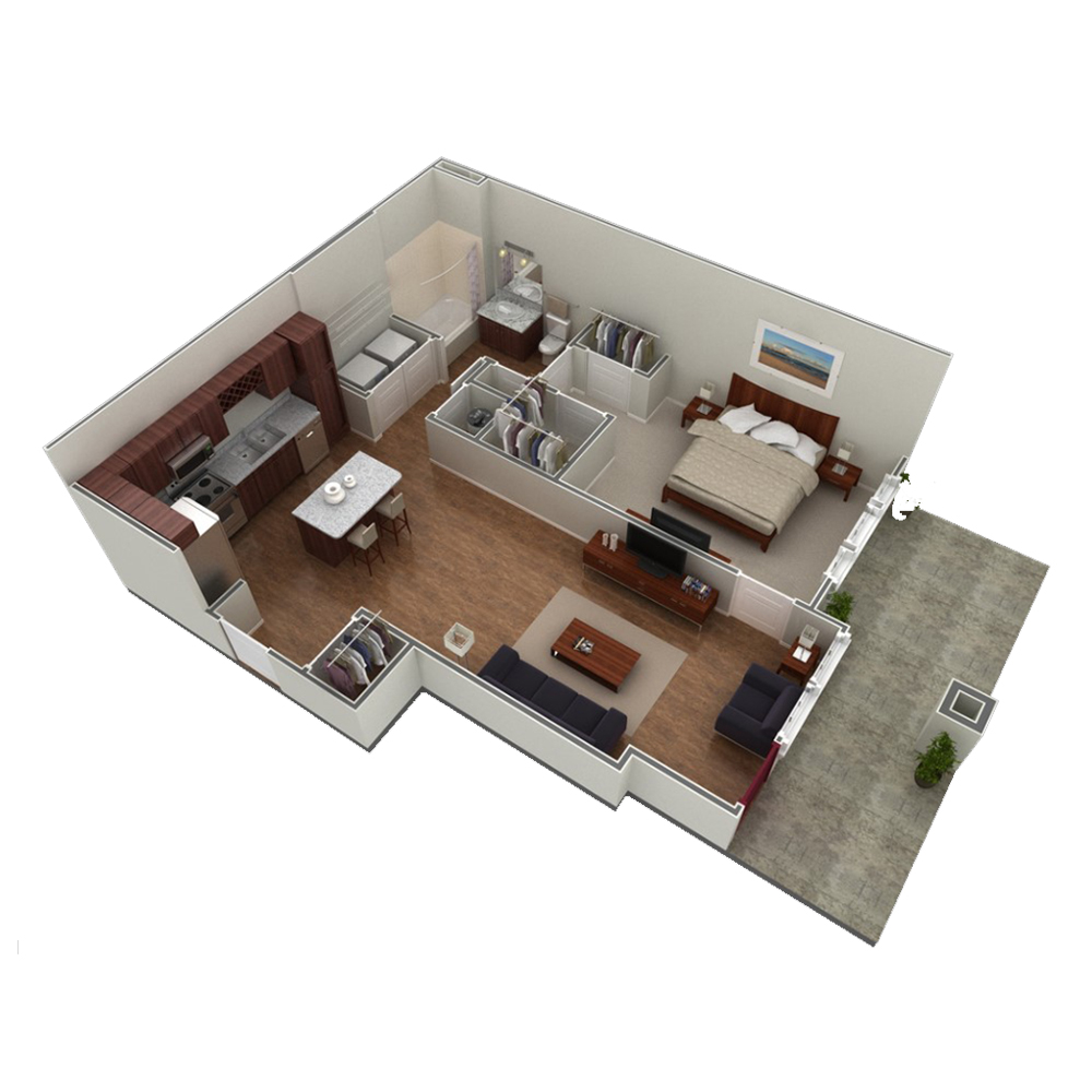 1 BR Designer Courtyard Garage floor plan