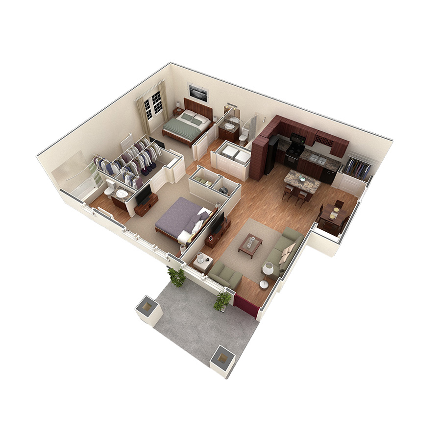 2 BR Designer Courtyard Garage floor plan