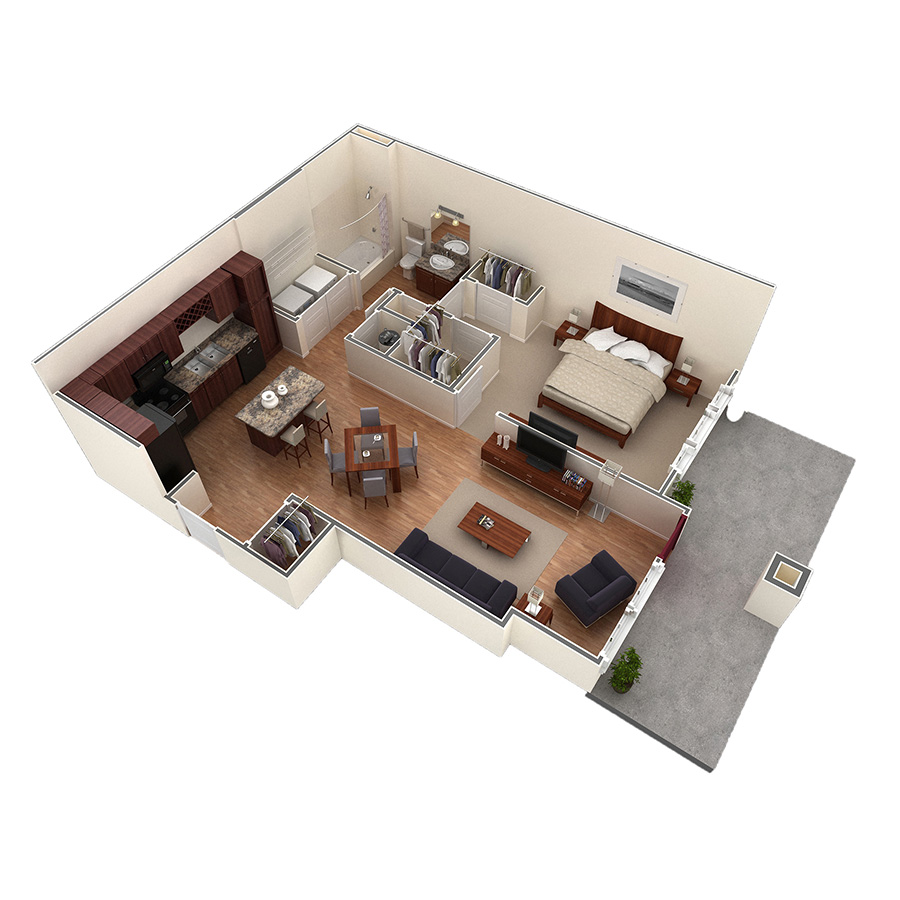 1 BR Designer Courtyard floor plan
