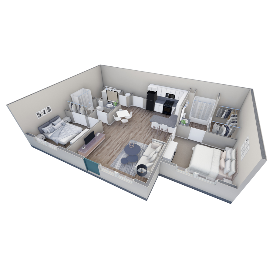 2-2 BR Retreat Courtyard floor plan