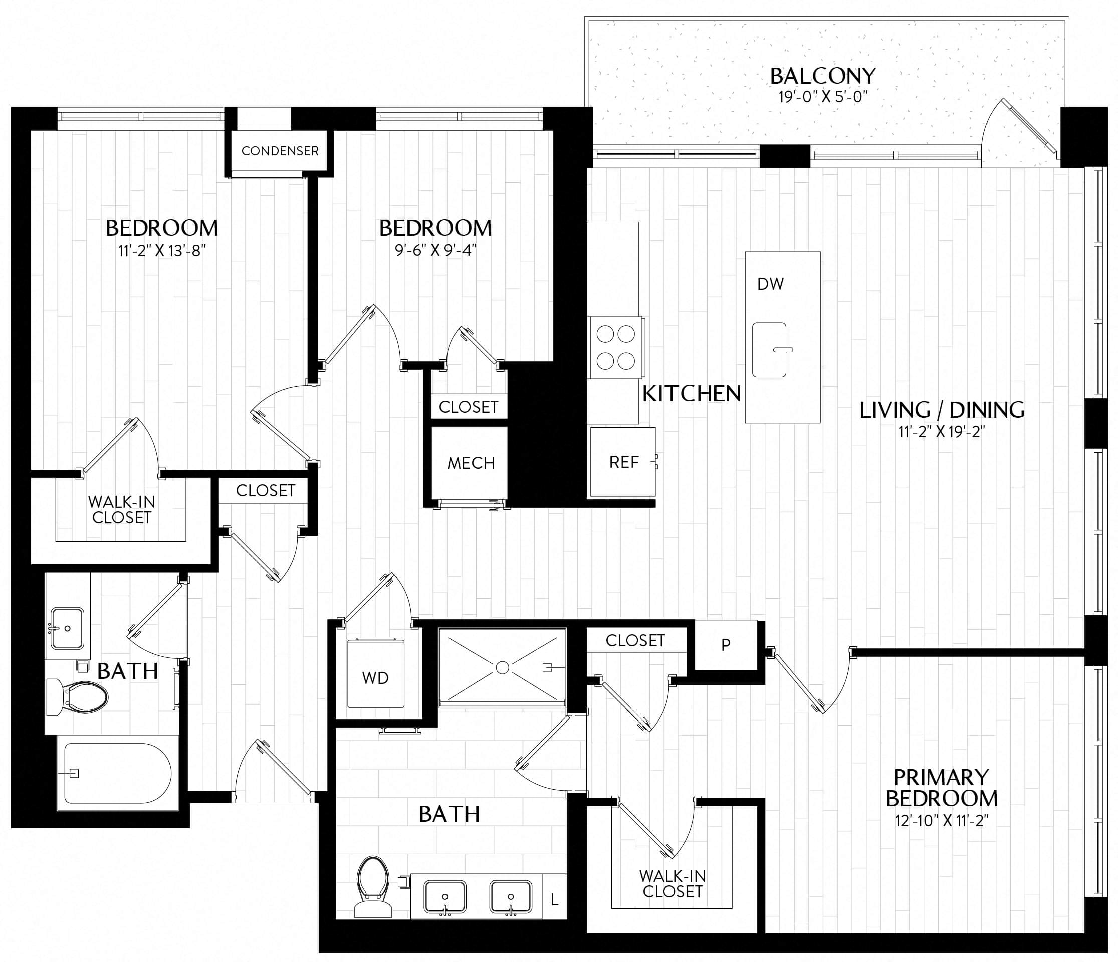 3 Bed/2 Bath-D2 floor plan