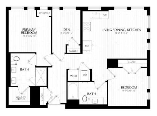 2 Bed/2 Bath Den-D1 floor plan