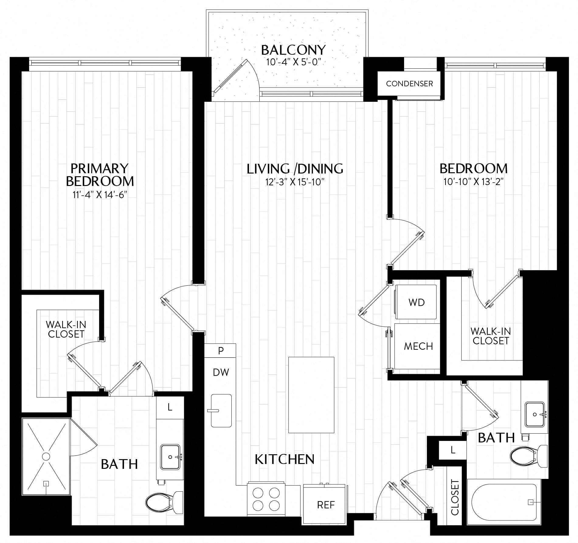 2 Bed/2 Bath-B2M1 floor plan