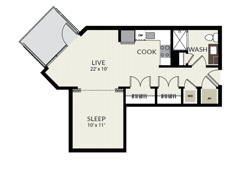 S3 1Bed/1Bath-Junior floor plan