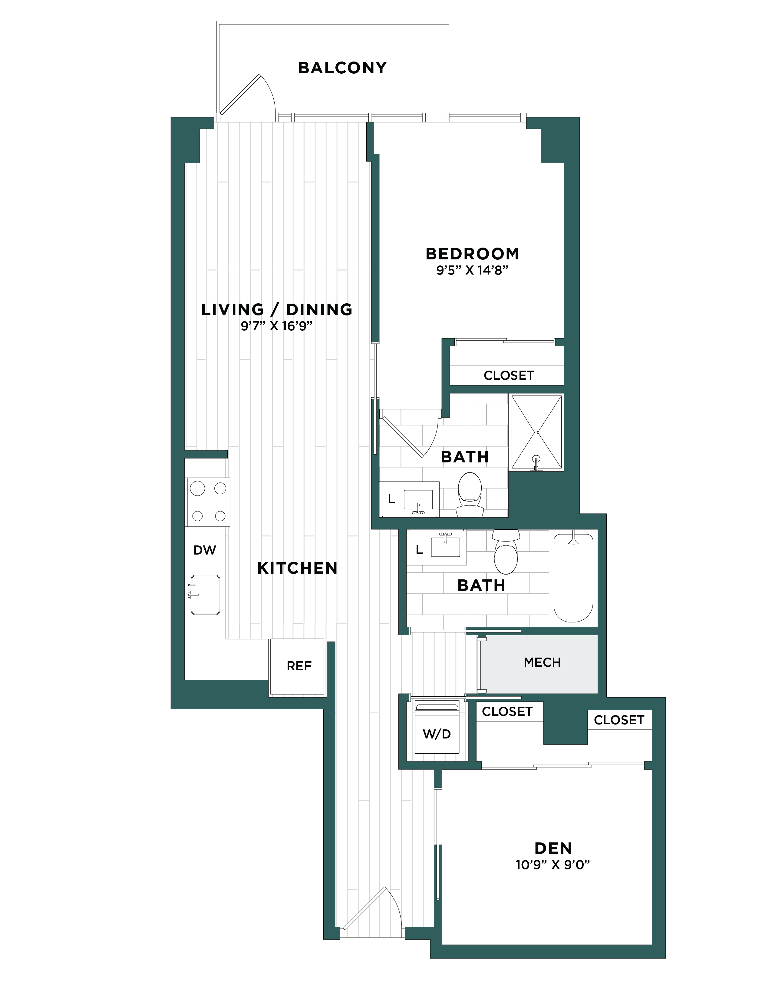 1 Bed/ 2 Bath Den-F2 floor plan