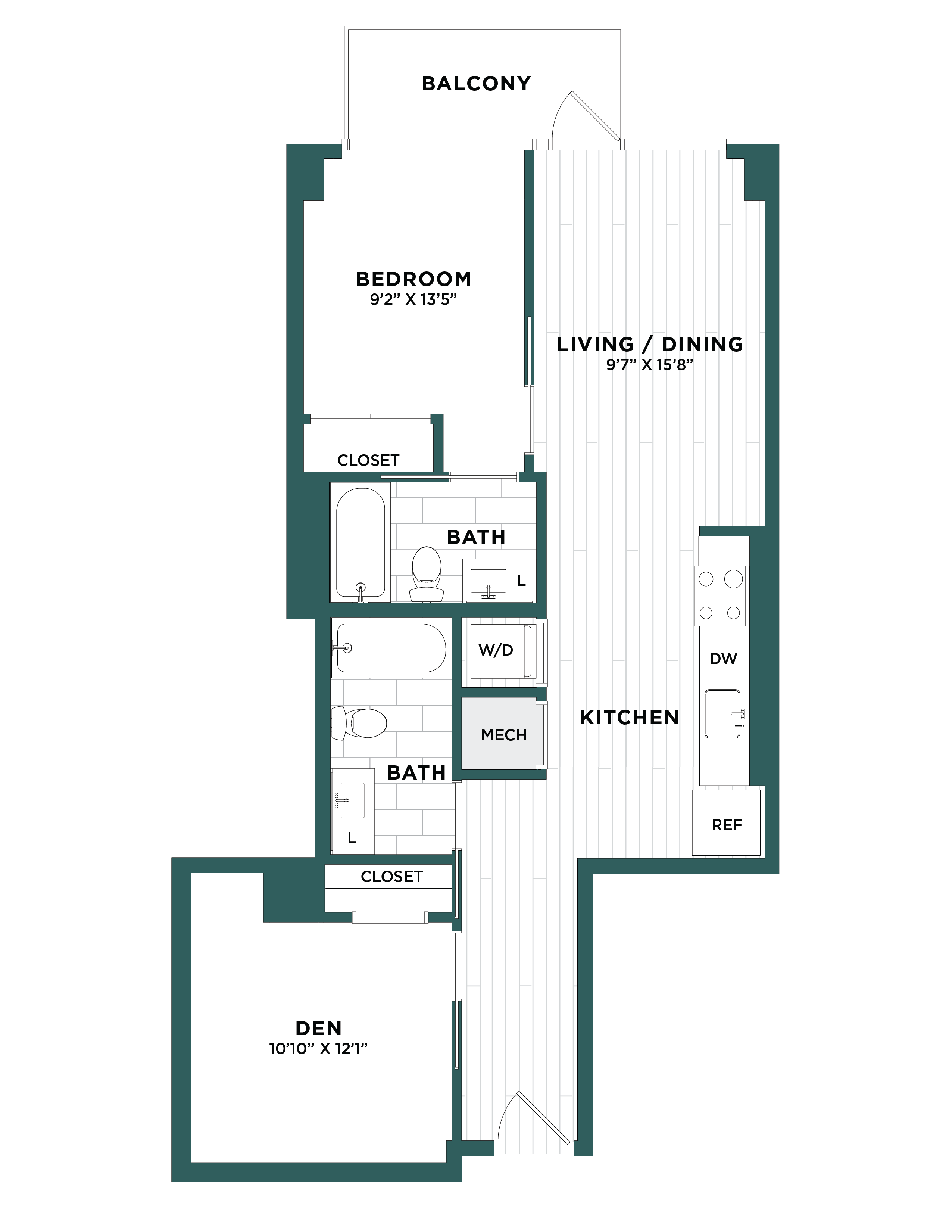 1 Bed/2 Bath Den-F2.1 floor plan