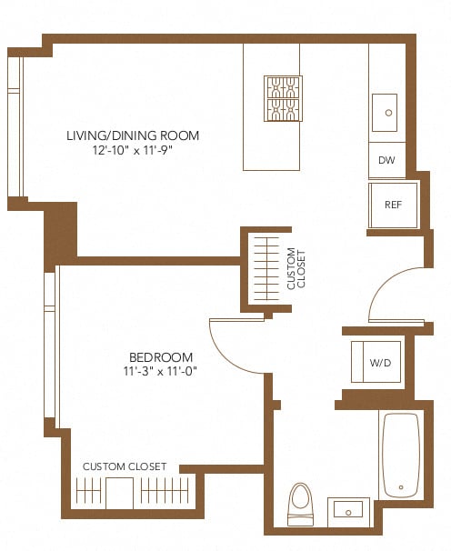 1 Bed 1 Bath floor plan