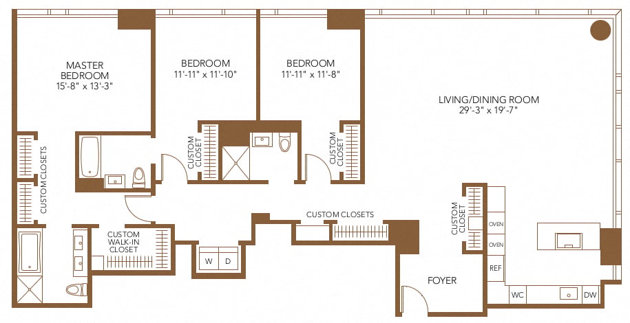 3 Bed 3 Bath PH floor plan