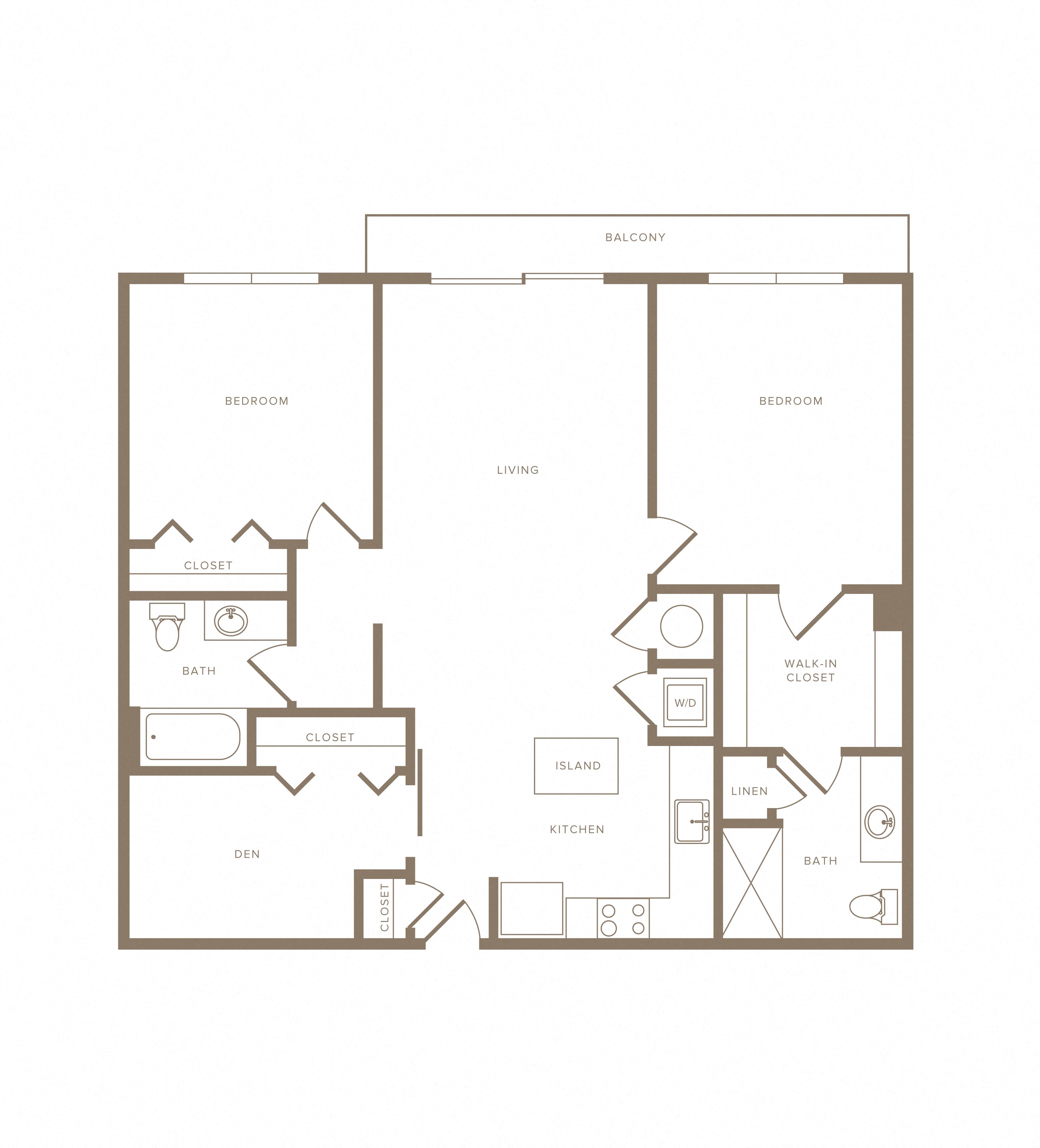 2 Bed/2 Bath Den-B08D floor plan