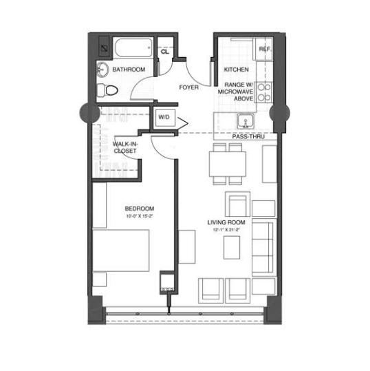 1 Bed 1 Bath floor plan