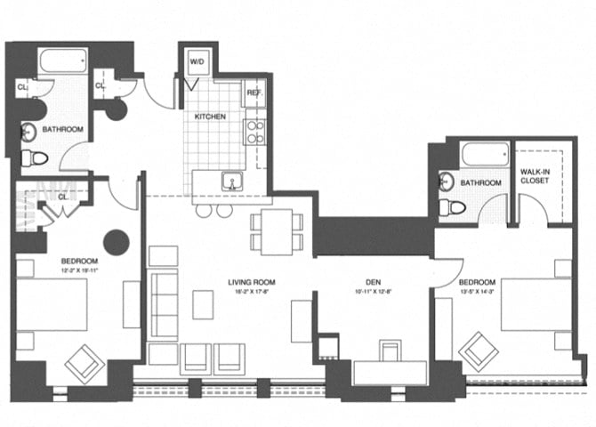 2 Bed/2 Bath Den floor plan