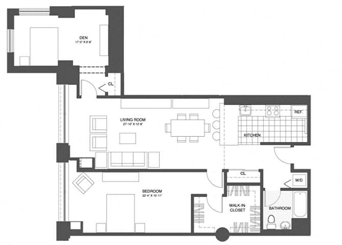 1 Bed/1 Bath Den floor plan