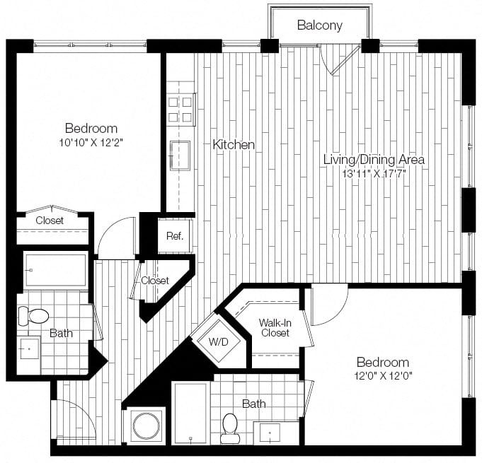 2 Bed/2 Bath-2B floor plan