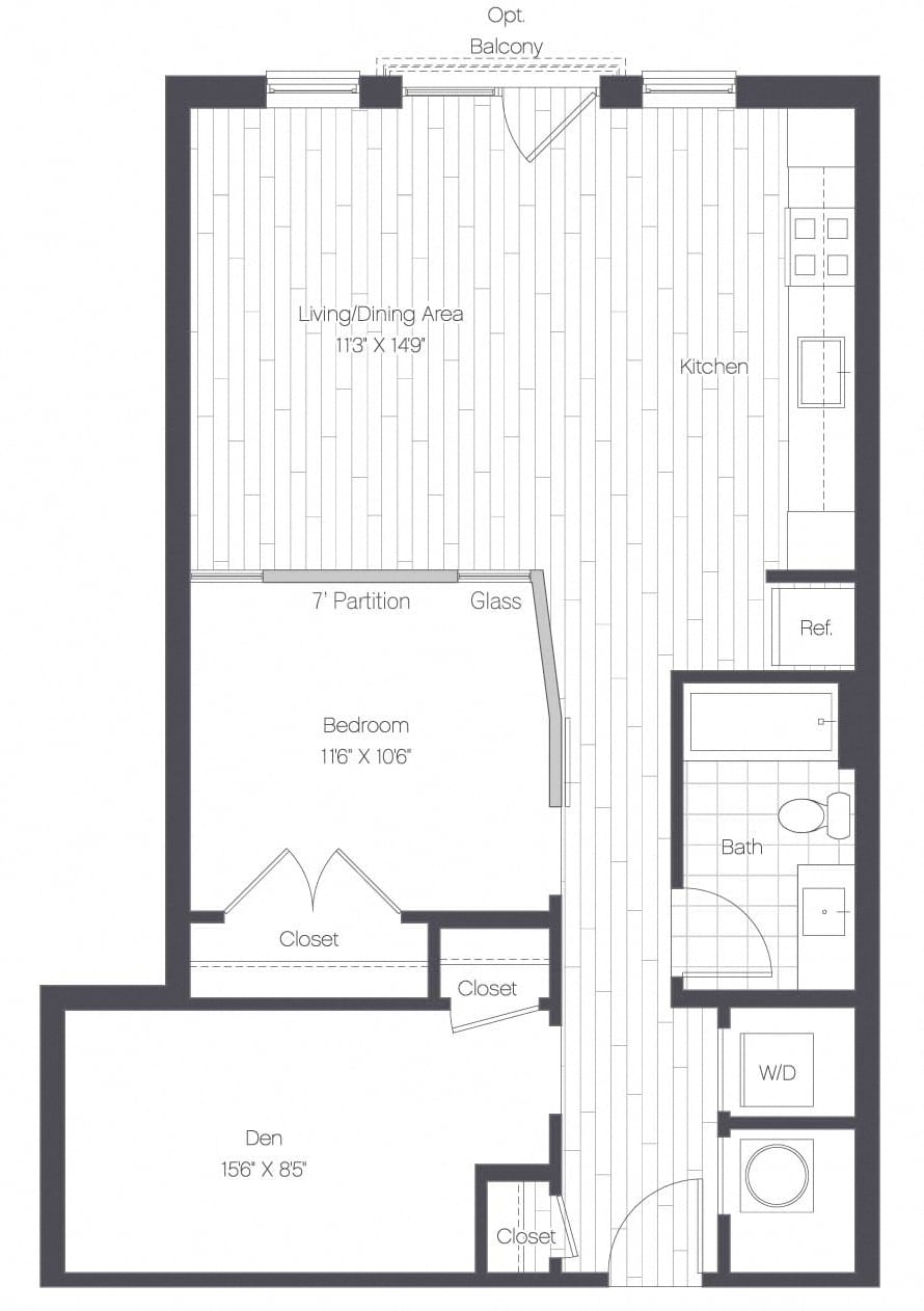 1 Bed/1 Bath Den-1L floor plan