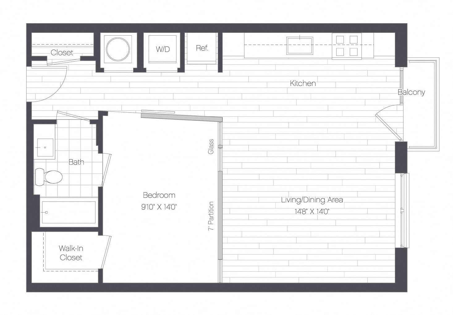 1 Bed/1 Bath-1E floor plan