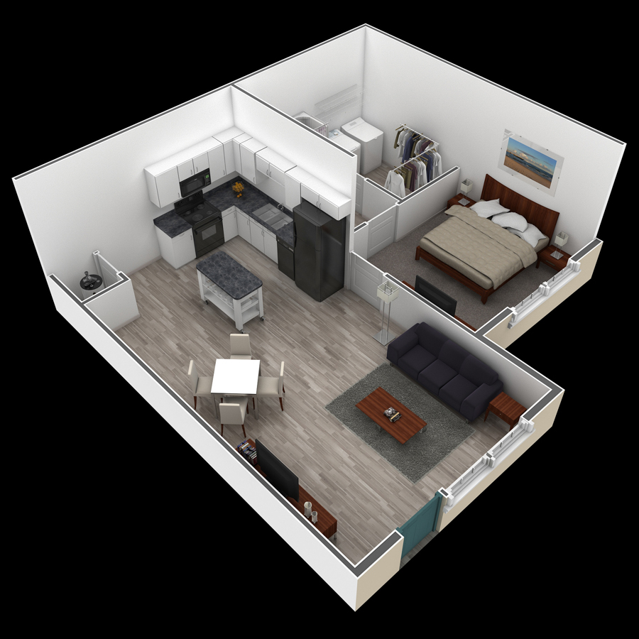1 BR Retreat Courtyard floor plan