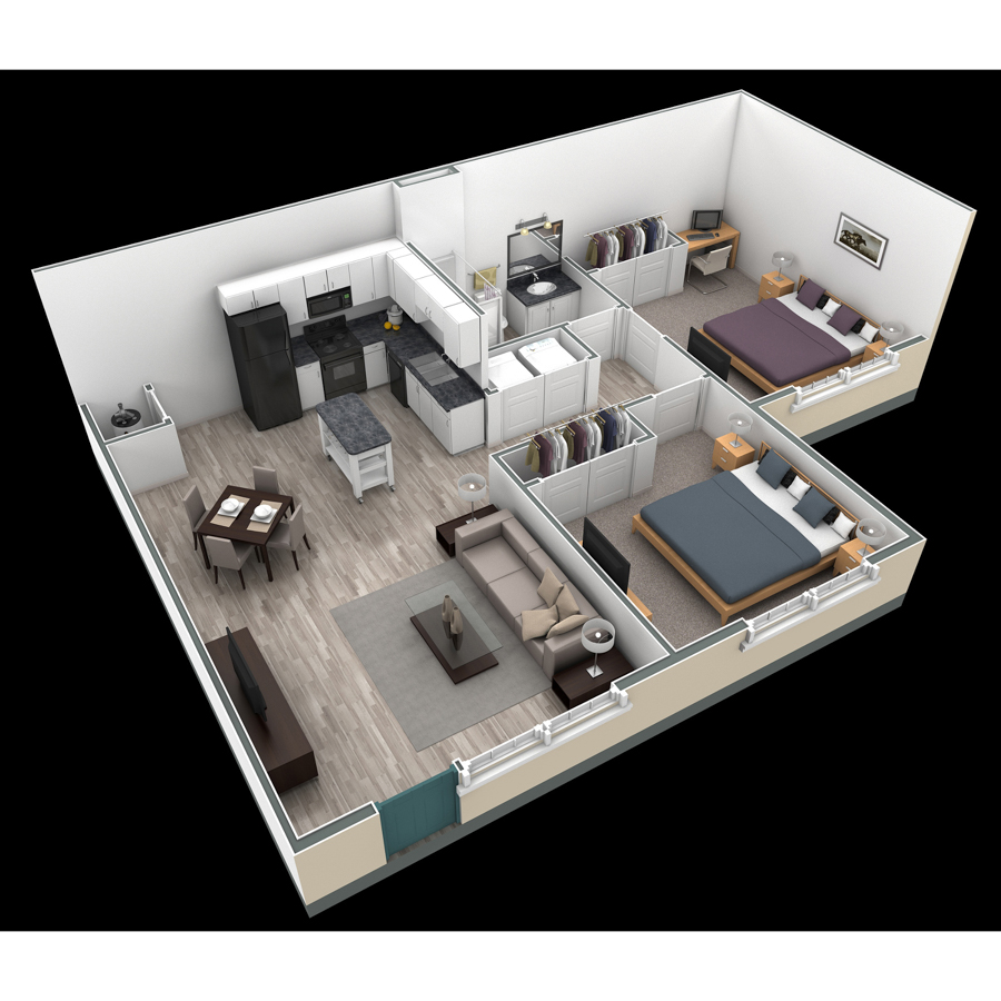 2-1 BR Retreat Courtyard floor plan
