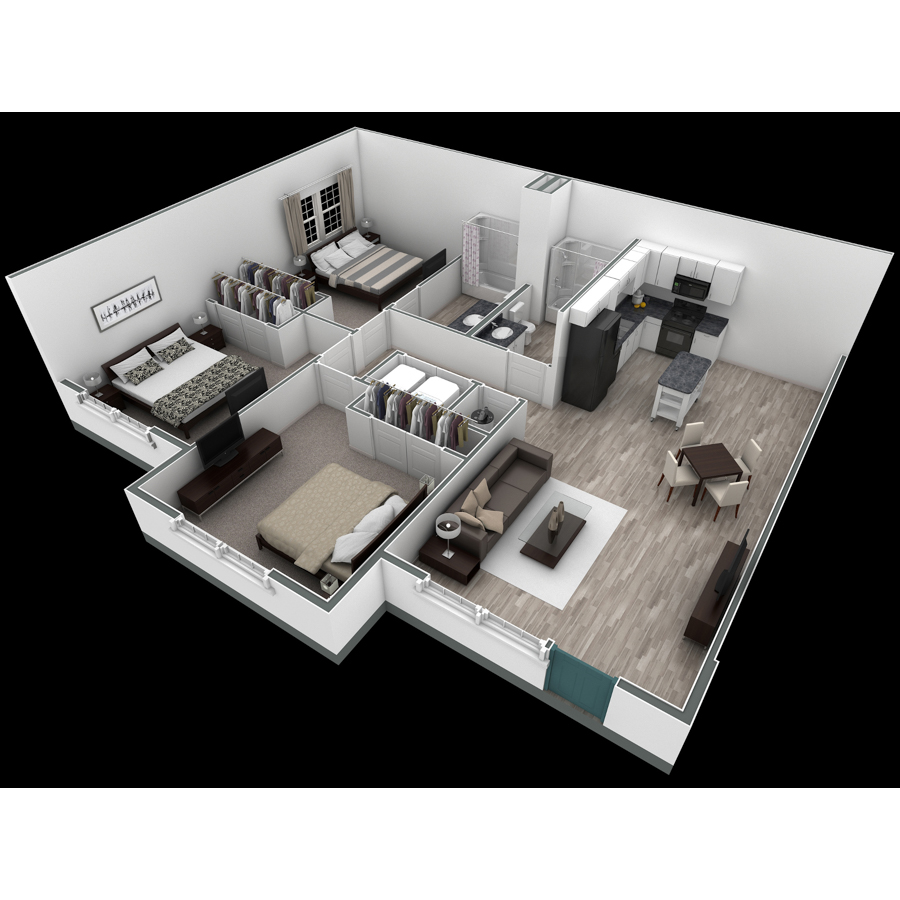 3-2 BR Retreat Courtyard floor plan