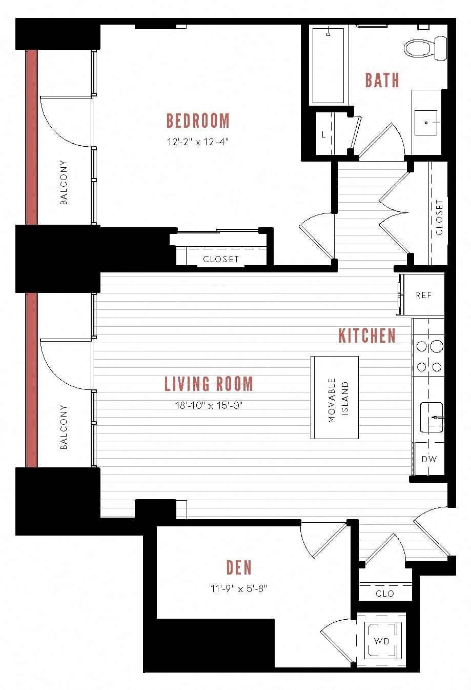 AD1 - One Bed w/ Den floor plan