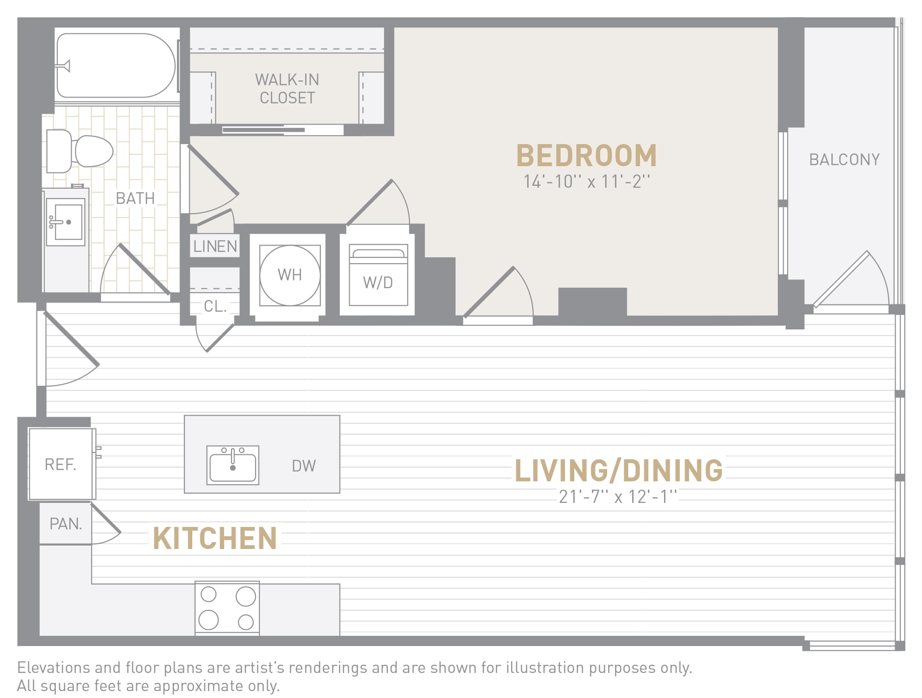 1 Bed 1 Bath-A01a floor plan