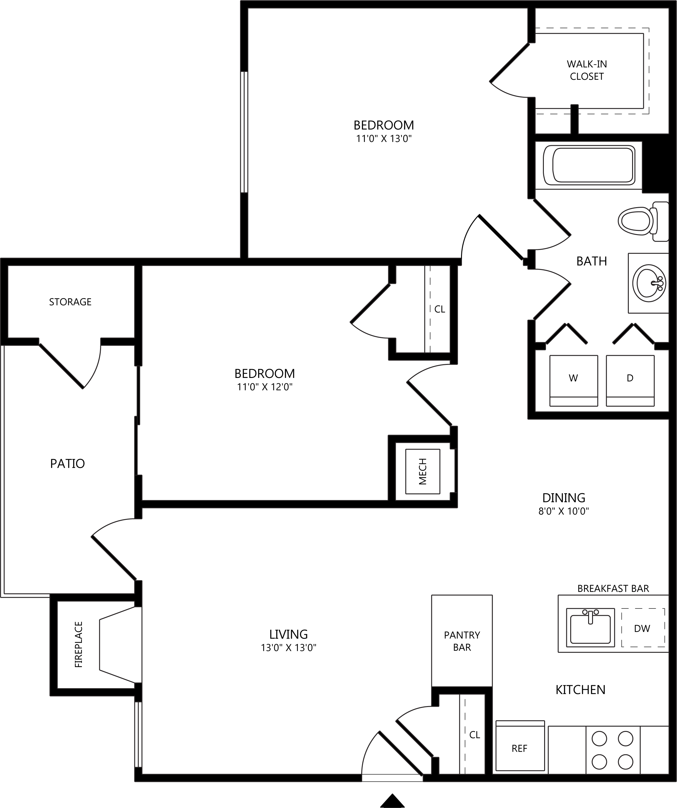 2 Bed/1 Bath-B1 floor plan