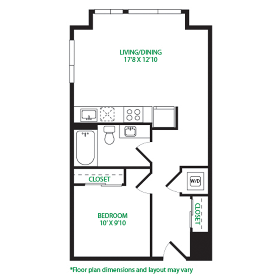 #3083 - 1 bedroom floorplan layout with 1 bathroom and 646 square feet
