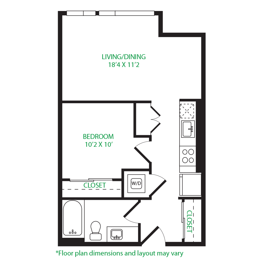 #3078 - 1 bedroom floorplan layout with 1 bathroom and 609 square feet