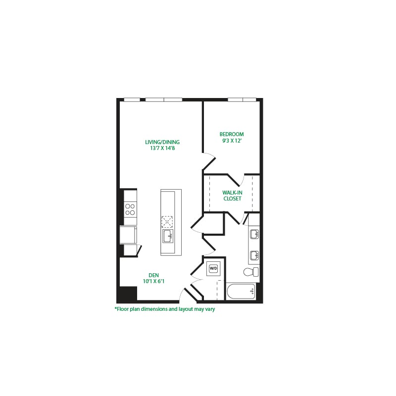 #6046 - 1 bedroom floorplan layout with 1 bathroom and 843 square feet