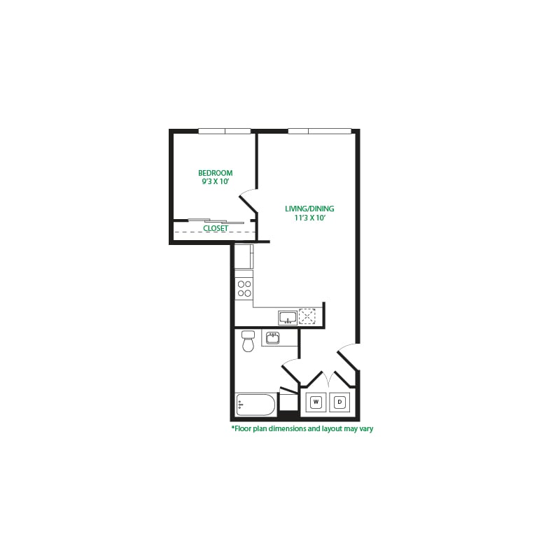 #4018 - 1 bedroom floorplan layout with 1 bathroom and 677 square feet