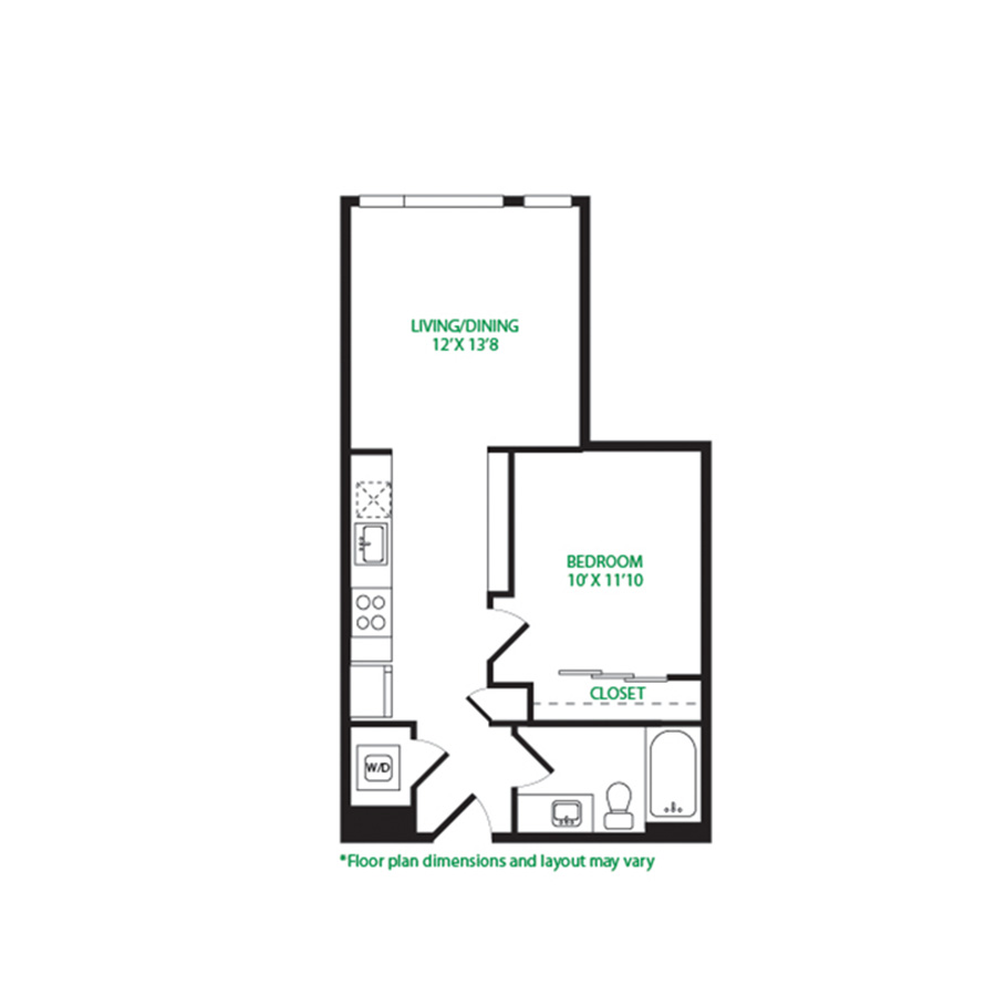 #3007 - 1 bedroom floorplan layout with 1 bathroom and 597 square feet
