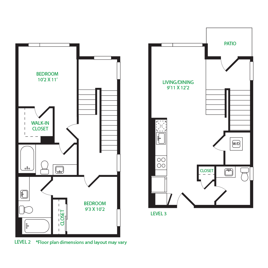 #1059 - 2 bedroom floorplan layout with 2.5 bathrooms and 1065 square feet